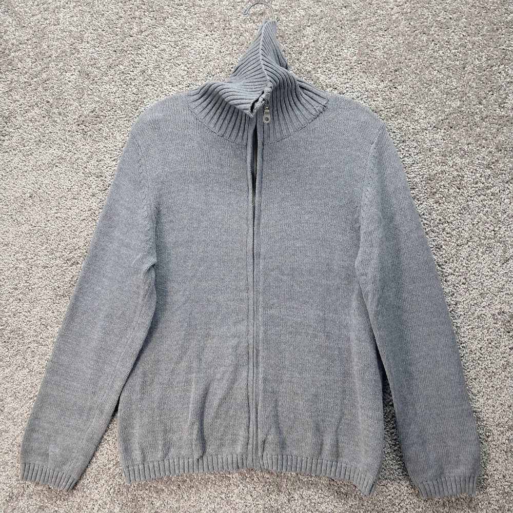 Croft & Barrow Mens Grey 100% Cotton Zip Funnel Neck Cardigan Sweater Medium